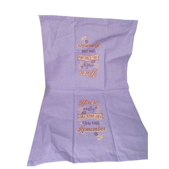 Witty Senior Birthday Aging Gracefully Tea Towels Set Pink Purple Cotton NWOT - Picture 2 of 13